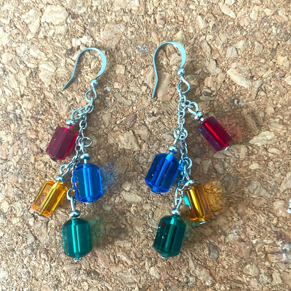 Swarovski Stainless Steel Earrings 1970’s Tubular beads 💙💚♥️💛